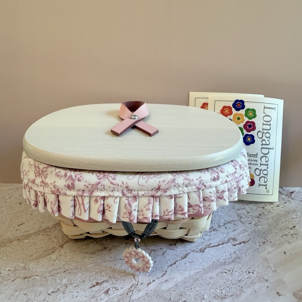 Longaberger 2008 Horizon Hope Whitewash Basket Lid Tie-On Botanical Fields Liner